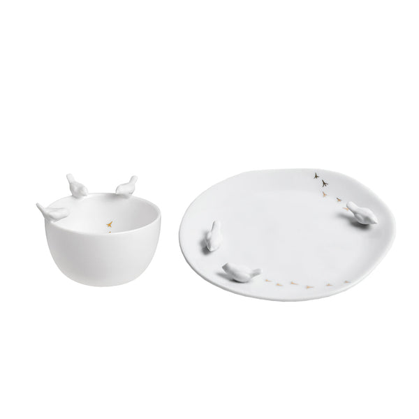 Porcelain Stories Decorative Bird Bowl and Plate Set